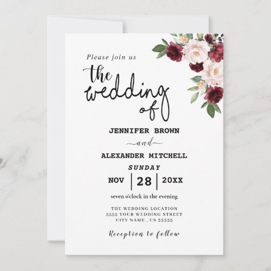 Bohemian Flowers Elegance Wedding Invitation Kaart (Voorkant)