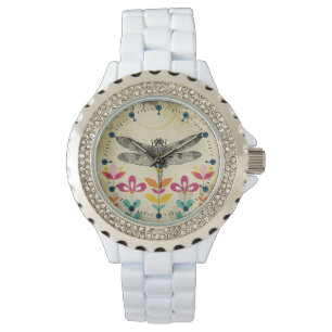 Bohemian Garden Dragonfly Rhinestone Enamel Watch Horloge