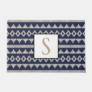 Bohemian Geometric Cream & Navy Monogram Deurmat