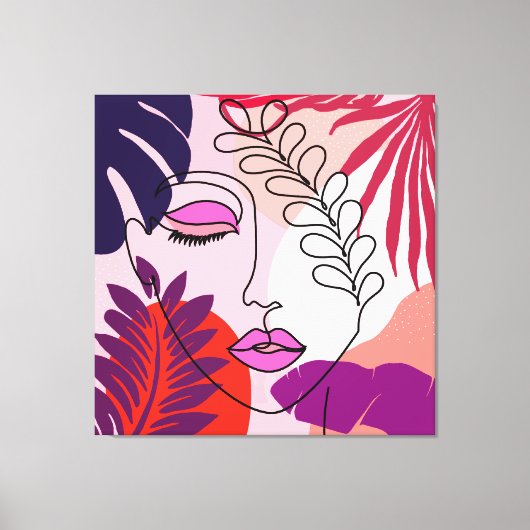 Bohemian Girl Line Art Roze esthetiek Canvas Afdruk (Voorkant)