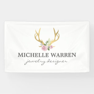 Bohemian Gold Antlers met bloemen Spandoek