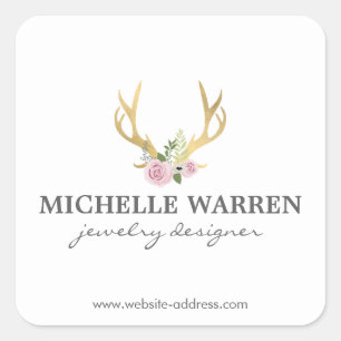 Bohemian Gold Antlers met Flowers gepersonaliseerd Vierkante Sticker