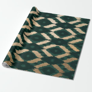 Bohemian Gold Forest Green Ikat Pattern Cadeaupapier