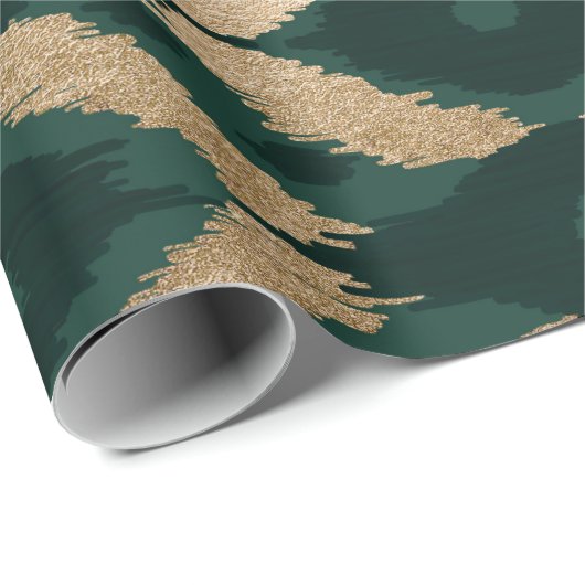 Bohemian Gold Forest Green Ikat Pattern Cadeaupapier (Rol Hoek)