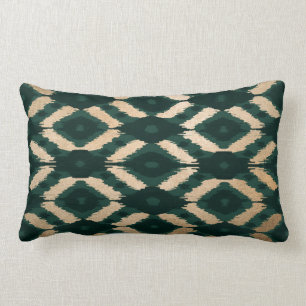 Bohemian Gold Forest Green Ikat Pattern Kussen