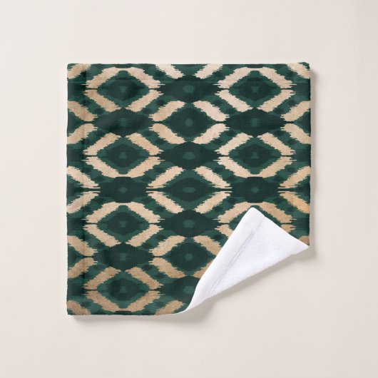 Bohemian Gold Forest Green Ikat Pattern Washandje (Wasdoekje)