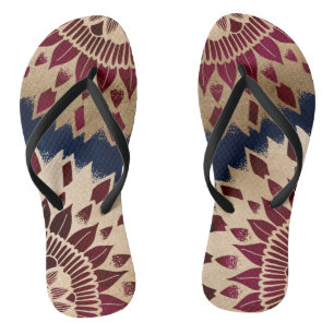 Bohemian Gold Navy Burgundy Hand Drawn Mandala Teenslippers