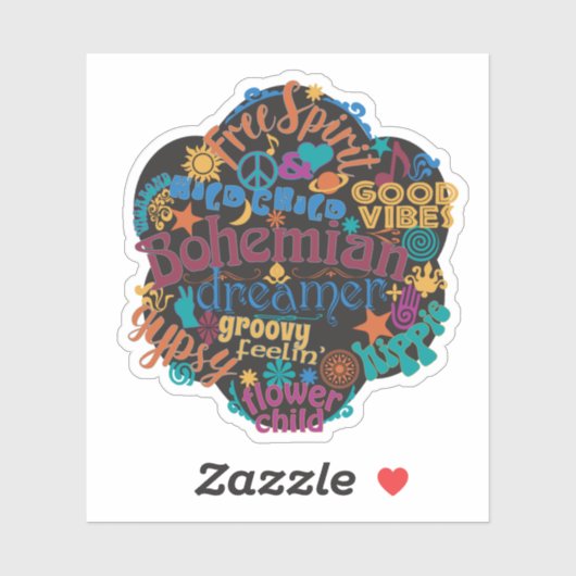 Bohemian Good Vibes Word Cloud Sticker (Vel)