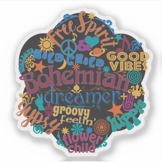 Bohemian Good Vibes Word Cloud Sticker (Voorkant)