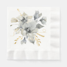 Bohemian Gray Floral Wedding Shower Napkins