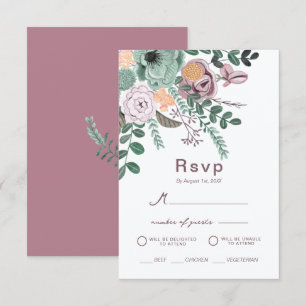 Bohemian Green & Mauve Chic Floral Flowers antwoor Kaart