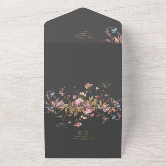Bohemian Grey & Gold Wildflower Lijst Weddenschap All In One Uitnodiging (Buitenkant)