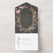 Bohemian Grey & Gold Wildflower Lijst Weddenschap All In One Uitnodiging (Binnen)
