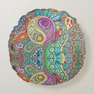 Bohemian Hippy Round Cushion met Mandala Design Rond Kussen