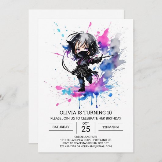 Bohemian kleine ninja meisje verjaardag kaart (Voorkant / Achterkant)