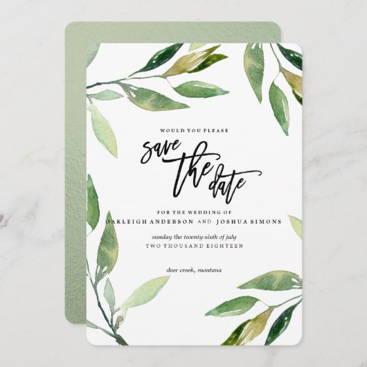 Bohemian Leaves Save the Date (Voorkant / Achterkant)