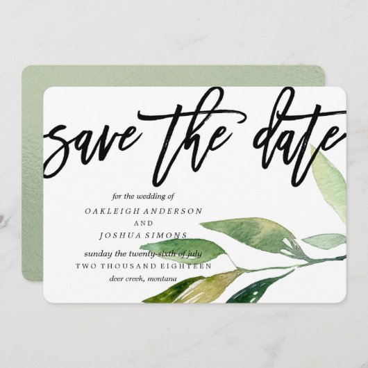 Bohemian Leaves Sla het datumscript op Save The Date (Voorkant / Achterkant)