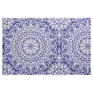 Bohemian Mandala White Lace op Blue Jewel Tone Stof