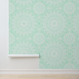 Bohemian Mandala White Lace op lichtgroen Behang