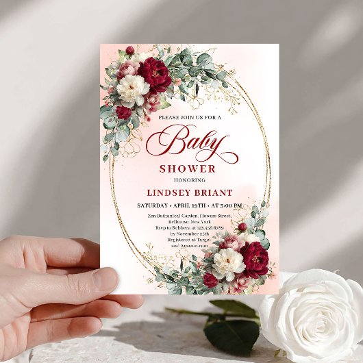 Bohemian Marsala Floral Baby Shower Invitation