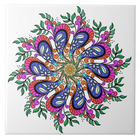 Bohemian Mod Floral Mandala Tegeltje (Voorkant)