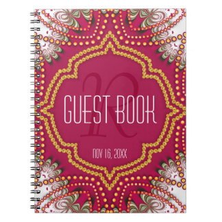 Bohemian Monogram Guest Book Red Gold Eastern Notitieboek