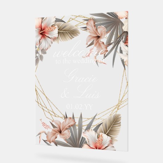 Bohemian Monstera Botanische Bloemen Gouden Bruilo Acryl Bord (Hoek)