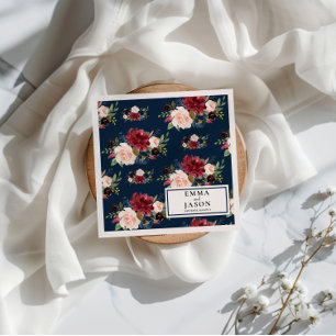 Bohemian Navy Floral Burgundy Wedding Napkins Servet
