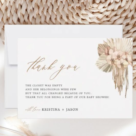Bohemian Pampas Grass Baby shower Dank je kaarten
