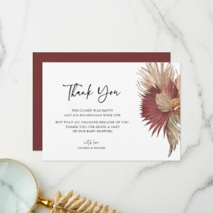 Bohemian Pampas Grass Baby shower Dank je wel Bedankkaart