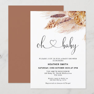 Bohemian Pampas Grass Baby shower Invitation Kaart