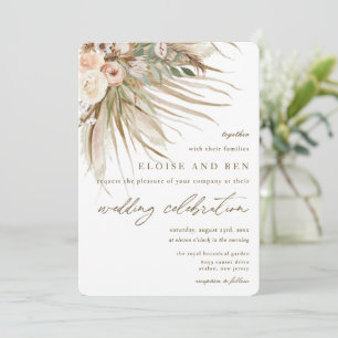 Bohemian Pampas Grass Earthy Tones Floral Wedding Kaart