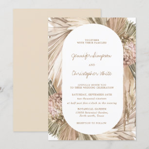 Bohemian Pampas Grass Ivory Earthy Wedding Kaart