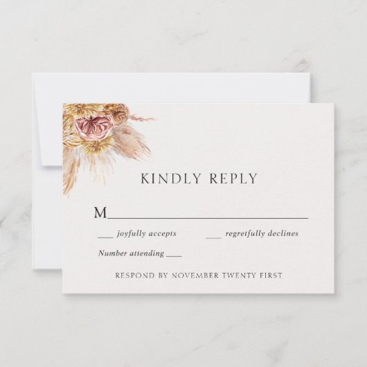 Bohemian Pampas Grass Wedding Response Kaart (Voorkant)