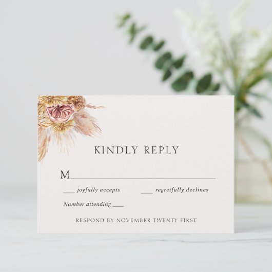 Bohemian Pampas Grass Wedding Response Kaart (Staand voorkant)