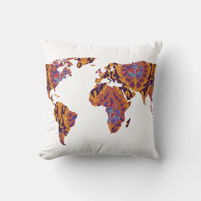 Bohemian Patterned Wereldkaart Statement Pillow Kussen (Voorkant)