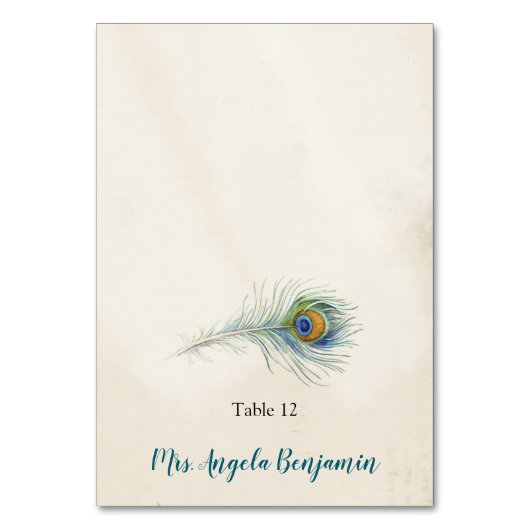 Bohemian Peacock Feather Blauwgroen Place Card Kaart (Voorkant)