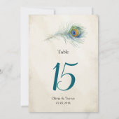 Bohemian Peacock Feather Bruiloft Tafelnummers (Achterkant)
