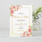Bohemian Pink Floral Wedding Kaart (Staand voorkant)