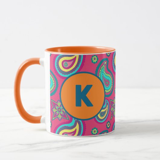 Bohemian Pink Paisley Pattern Custom Monogram Mok (Links)