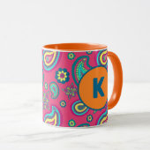 Bohemian Pink Paisley Pattern Custom Monogram Mok (Voorkant rechts)