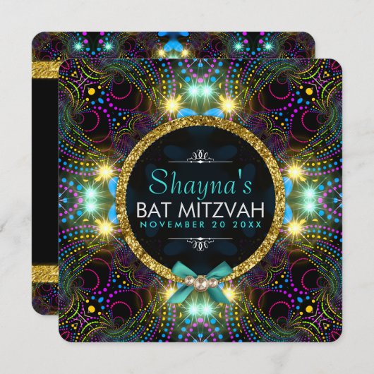 Bohemian Princess  Lights Bat Mitzvah Kaart (Voorkant / Achterkant)