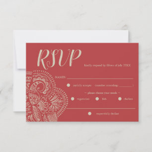 Bohemian Red Rustic Wedding RSVP Response Kaart