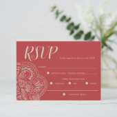 Bohemian Red Rustic Wedding RSVP Response Kaart (Staand voorkant)