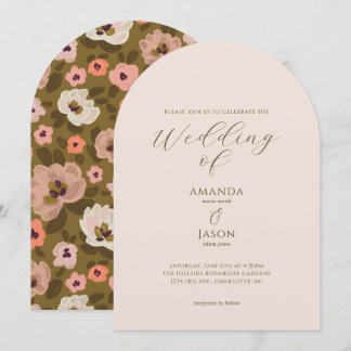 Bohemian romantic painted floral garden wedding kaart