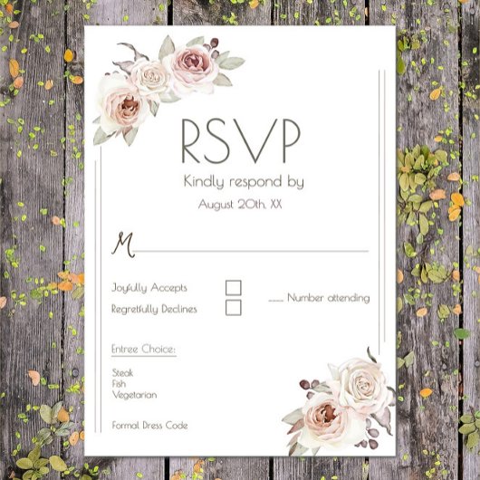 Bohemian Roos bruiloft RSVP Kaartje