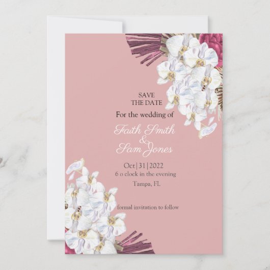 Bohemian rose Blush Enregistrer la date Invitation (Devant)