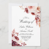 Bohemian Rose Elegant Rustic Wedding Invitation Kaart (Voorkant)