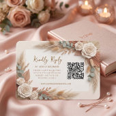 Bohemian Rustic Floral QR Code Wedding RSVP Kaartje