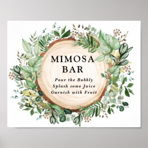 Bohemian Rustic Leafy Greenery Mimosa Bar Wedding Poster